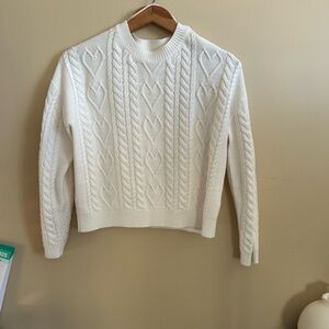 RETROD Cream Heart Cable Knit Sweater Preppy/ high Neck/ Cropped